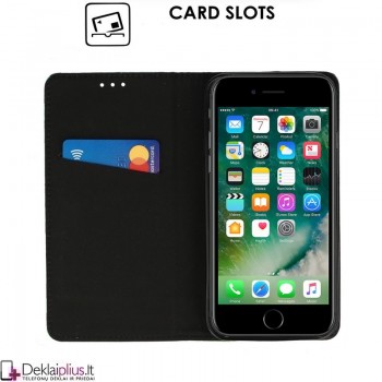 Telone atverčiamas gėlėtas dėklas - juodas su žaliu (Iphone 7/8/Se 2020/Se 2022)